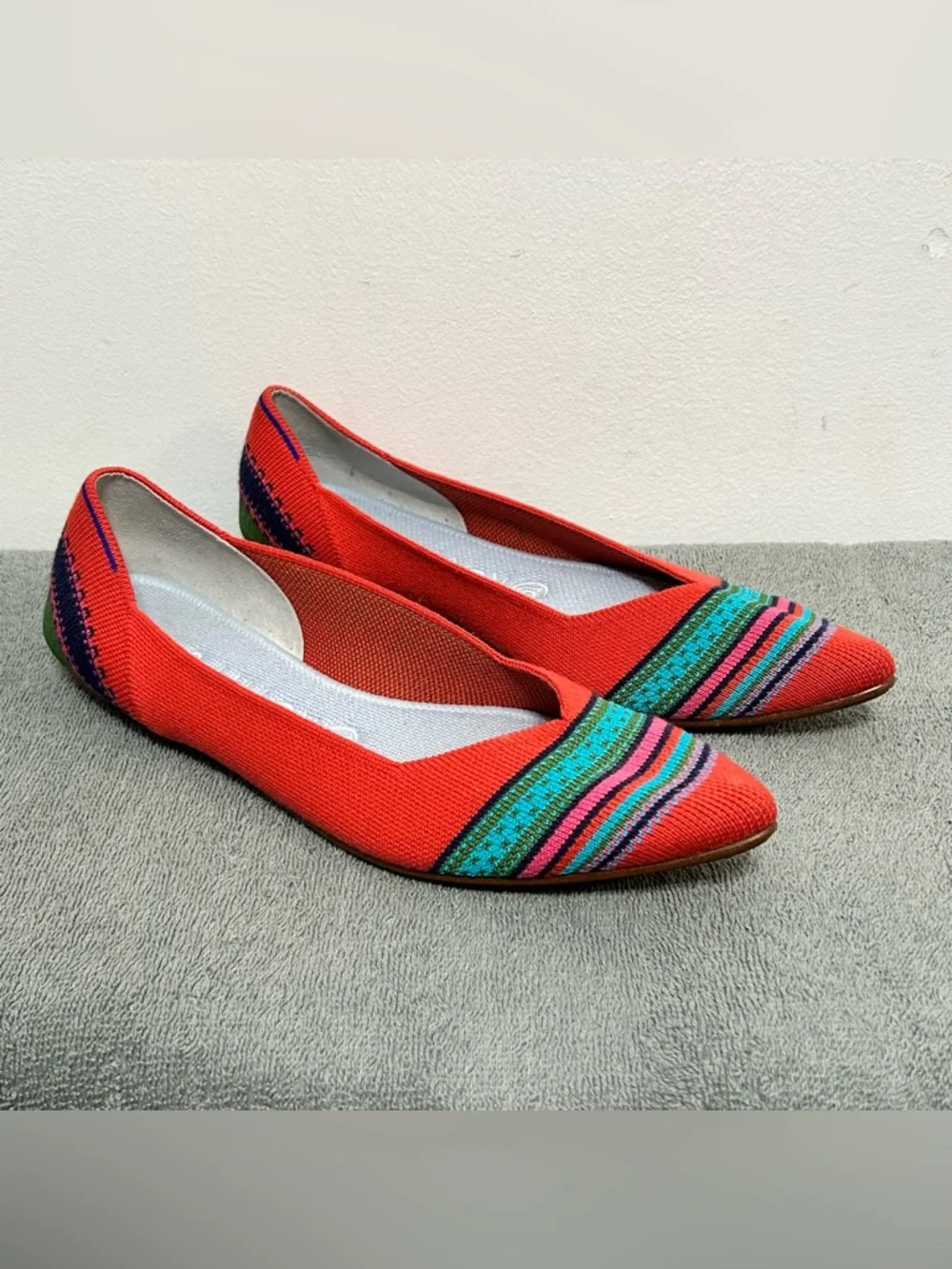 Rothy’s Merino Wool Collection Point Toe Blaze Ribbon Stripe Flats Womens Size 9